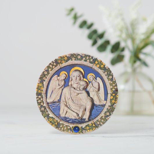 MADONNA, CHILD EN ANGELS Blue Sapphire Kerstmis Kaart (Staand voorkant)
