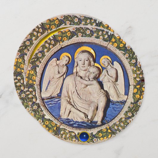 MADONNA, CHILD EN ANGELS Blue Sapphire Kerstmis Kaart (Voorkant / Achterkant)