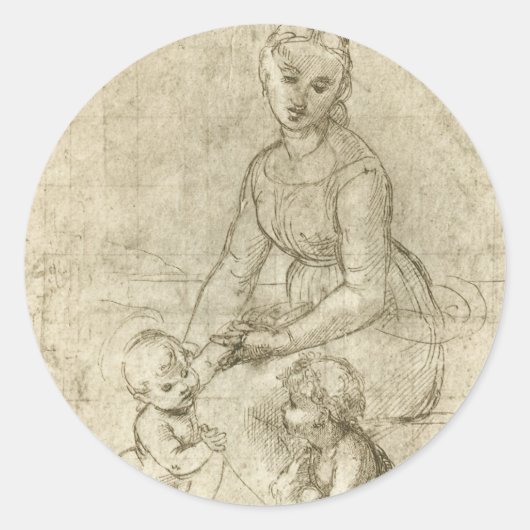 Madonna, Christus en Sint Johannes de Doper door R Ronde Sticker (Voorkant)