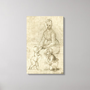 Madonna, Christus, Johannes de Doper door Rapahel Canvas Afdruk
