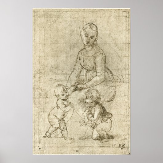 Madonna, Christus, Johannes de Doper door Rapahel Poster (Voorkant)