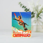 Madonna di Campiglio, vrouw op skilift,  Briefkaart (Staand voorkant)