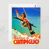 Madonna di Campiglio, vrouw op skilift,  Briefkaart (Voorkant / Achterkant)