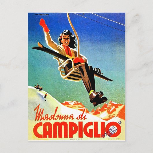 Madonna di Campiglio, vrouw op skilift,  Briefkaart (Voorkant)