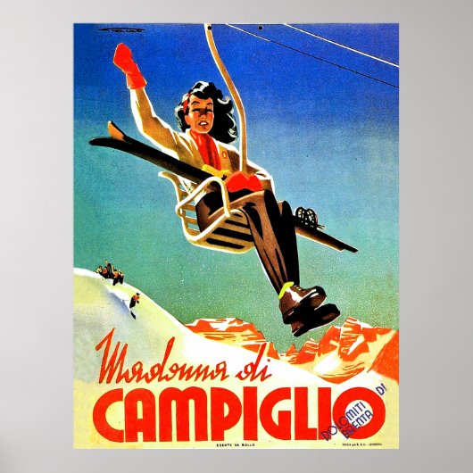 Madonna di Campiglio, vrouw op skilift,  Poster (Voorkant)
