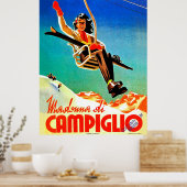 Madonna di Campiglio, vrouw op skilift,  Poster (Keuken)