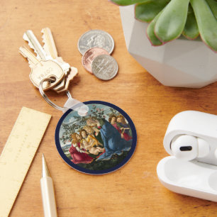 Madonna die het Kind aanbidt met 5 engelen Bottice Sleutelhanger