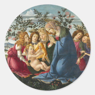 Madonna die het Kind met 5 engelen aanbidt Bottice Ronde Sticker