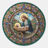 Madonna en Baby Jesus Kerst Ronde Sticker (Voorkant)