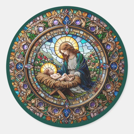 Madonna en Baby Jesus Kerst Ronde Sticker (Voorkant)