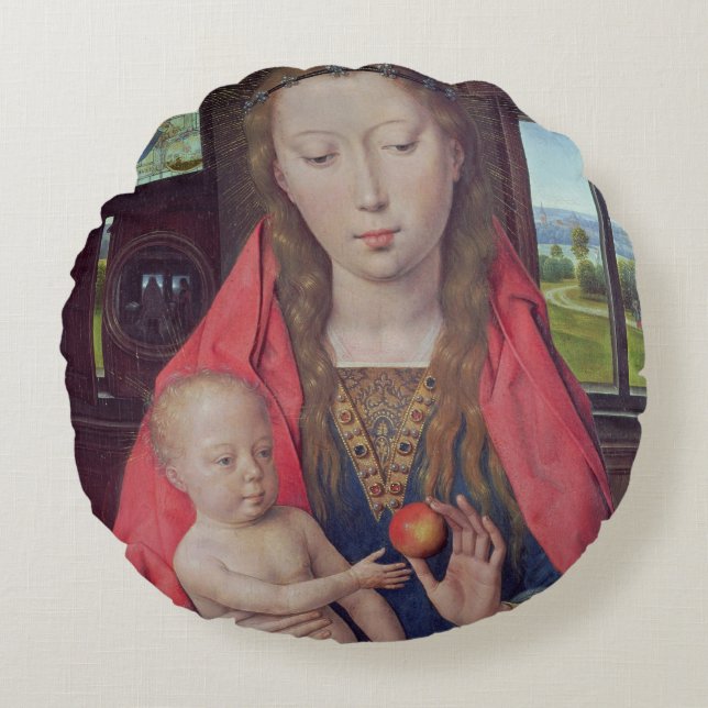 Madonna en Child 2 3 Rond Kussen (Voorkant)