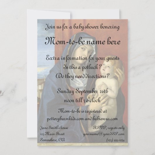 Madonna en Child door Giovanni Bellini, Baby showe Kaart (Achterkant)