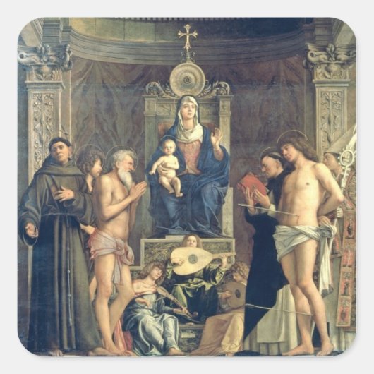 Madonna en Child Enthroned. Francis, J Vierkante Sticker (Voorkant)