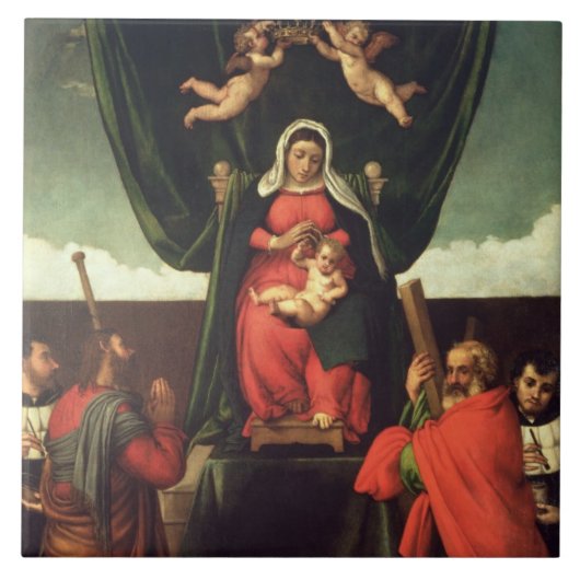 Madonna en Child Enthroned met vier heiligen, 1546 Tegeltje (Voorkant)
