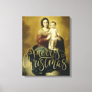 Madonna en Child, Fine Art-kerstcanvas Canvas Afdruk