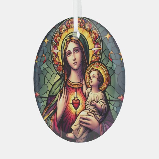 Madonna en Child Glas in lood Glas Ornament (Voorkant links)