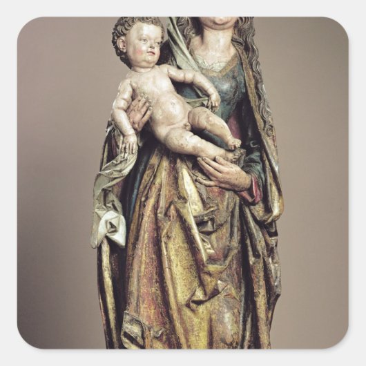 Madonna en Child, houten sculptuur Vierkante Sticker (Voorkant)