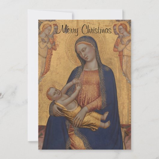 Madonna en Child Merry-kerstgoud Feestdagenkaart (Voorkant)