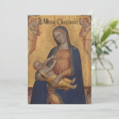 Madonna en Child Merry-kerstgoud Feestdagenkaart (Staand voorkant)