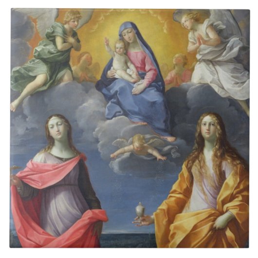Madonna en Child met St. Lucy en Mary Magdalene Tegeltje (Voorkant)