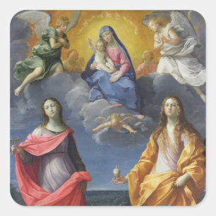 Madonna en Child met St. Lucy en Mary Magdalene Vierkante Sticker