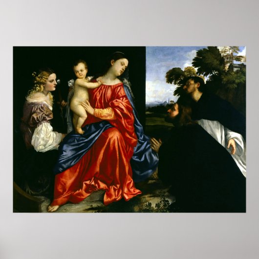 Madonna en Child met Sts Catherine en Dominic Poster (Voorkant)