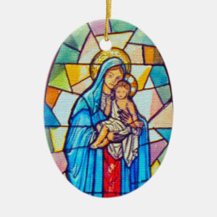 Madonna en Child Natitivity Glas in lood Style Keramisch Ornament