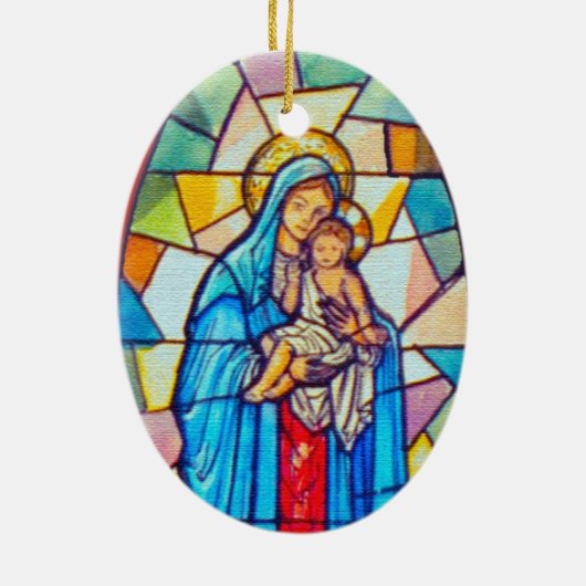 Madonna en Child Natitivity Glas in lood Style Keramisch Ornament (Achterkant)