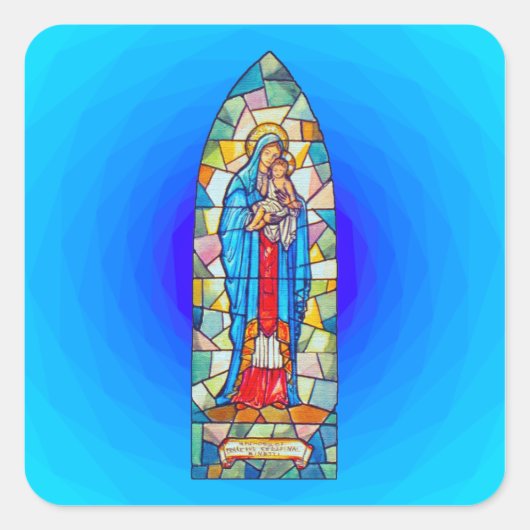 Madonna en Child Natitivity Glas in lood Style Vierkante Sticker (Voorkant)