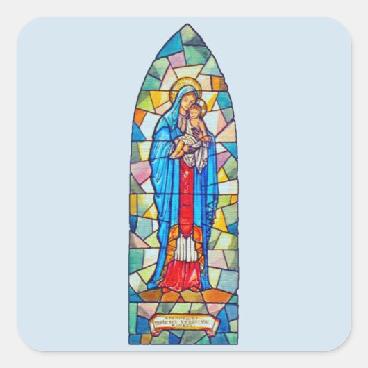 Madonna en Child Natitivity Glas in lood Style Vierkante Sticker (Voorkant)