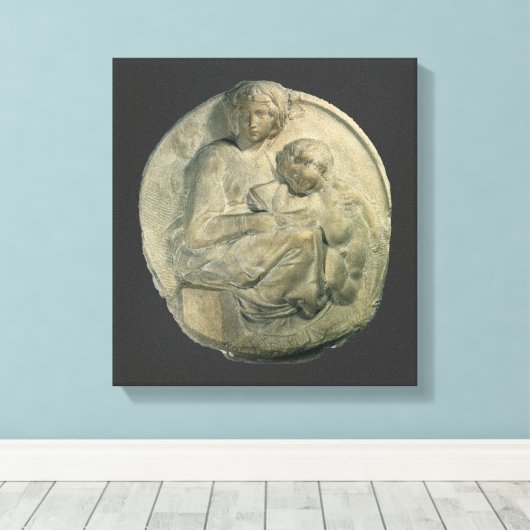 Madonna en Child, Tondo Pitti van Michelangelo Canvas Afdruk (Insitu (Houten vloer))