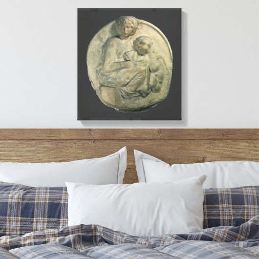 Madonna en Child, Tondo Pitti van Michelangelo Canvas Afdruk (Insitu (Slaapkamer))