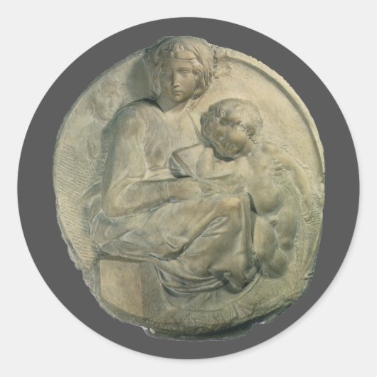 Madonna en Child, Tondo Pitti van Michelangelo Ronde Sticker (Voorkant)