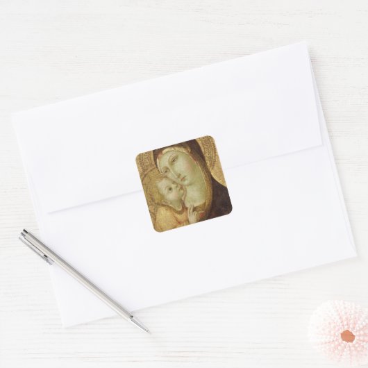 Madonna en Child Vierkante Sticker (Envelop)