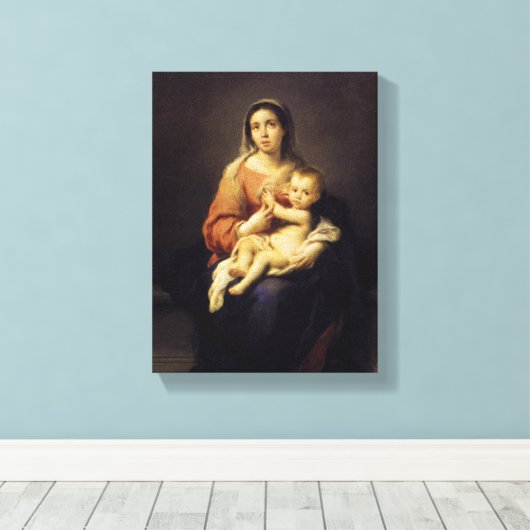 Madonna en Child - Virgin Mary - Murillo Canvas Afdruk (Insitu (Houten vloer))