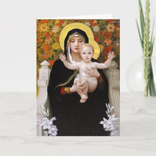 Madonna en Child + White Lilies Feestdagen Kaart (Voorkant)