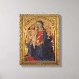Madonna en Child with Angels, c.1467 (olie op deel Canvas Afdruk