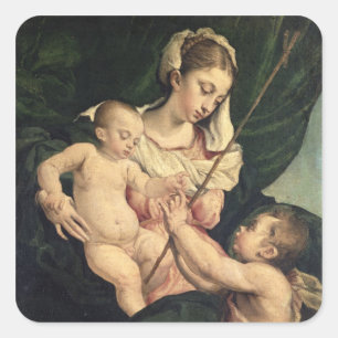 Madonna en Child with Saint John, c.1570 (olie op Vierkante Sticker