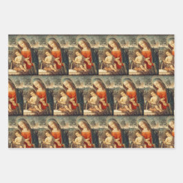 Madonna en Christus Kind Klassieke Kunst Kerstmis Inpakpapier Vel