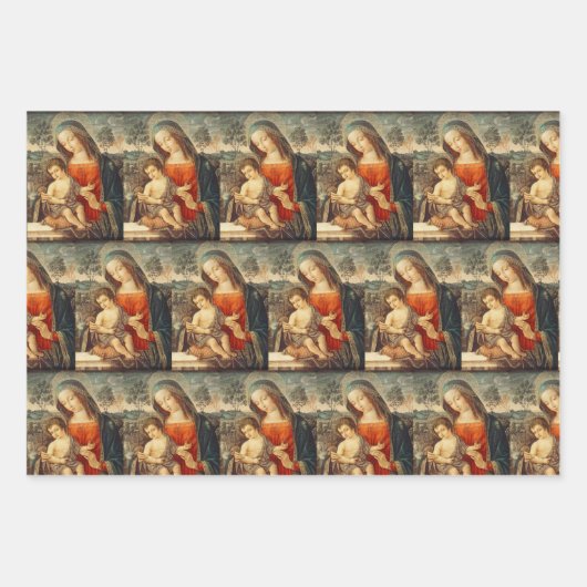 Madonna en Christus Kind Klassieke Kunst Kerstmis Inpakpapier Vel (Voorkant)