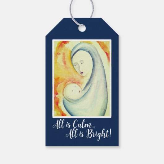 Madonna en kind aangepaste kunst religieuze vakant cadeaulabel (Voorkant)