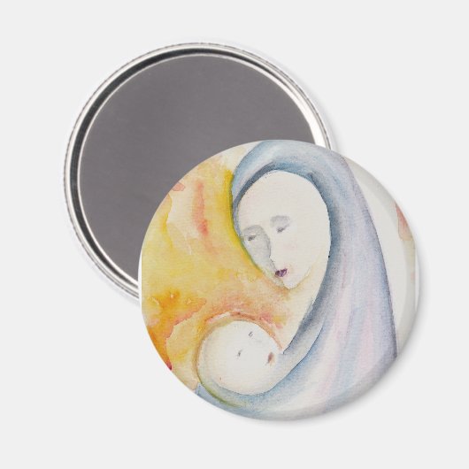 Madonna en kind Abstracte Waterverf Magneet (Voorkant / Achterkant)