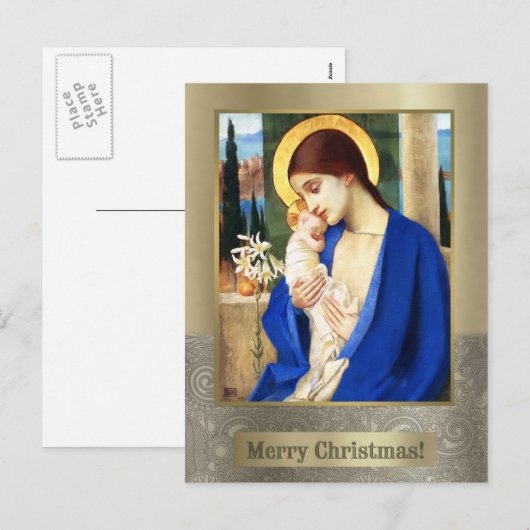 Madonna en kind. Briefkaarten voor fijne kerst (Voorkant / Achterkant)