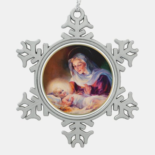 Madonna en kind. Christmas Tin Sneeuwvlok Ornament (Voorkant)