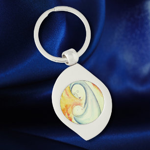 Madonna en Kind Elegante Waterverf Inspirerend Sleutelhanger
