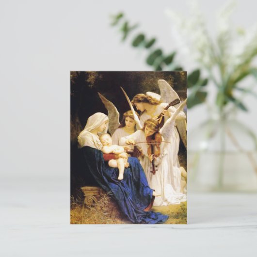 Madonna en kind en drie engelen briefkaart (Staand voorkant)