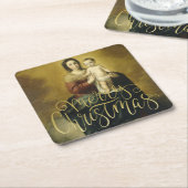 Madonna en kind, fijne kerstmis kartonnen onderzetters (Schuin)