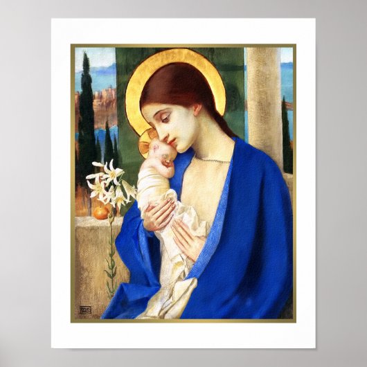 Madonna en kind. Fine Art-kerstcadeauafdrukken Poster (Voorkant)