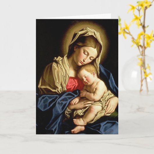 Madonna en kind gevouwen kerst Wenskaart Kaart (Gele Bloem)