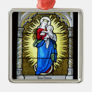 Madonna en kind Glas in lood kerkraam Metalen Ornament